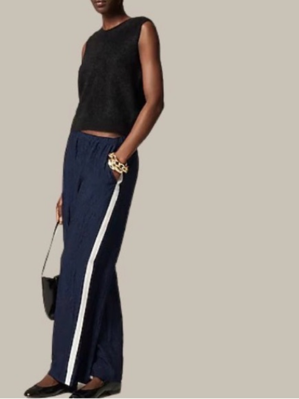 J. Crew Navy Wide-Leg Pants with White Side Stripe